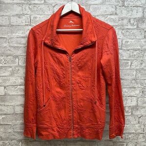 TOMMY Bahama pink orange zipper sweatshirt‎ women’s S cowl slouch neck